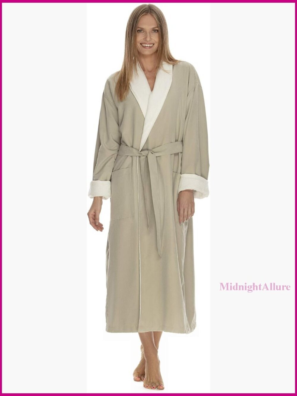 Luxury Hotel Microfiber Robe, Long Spa Bathrobe, Soft Plush, Shawl Collar, Calf